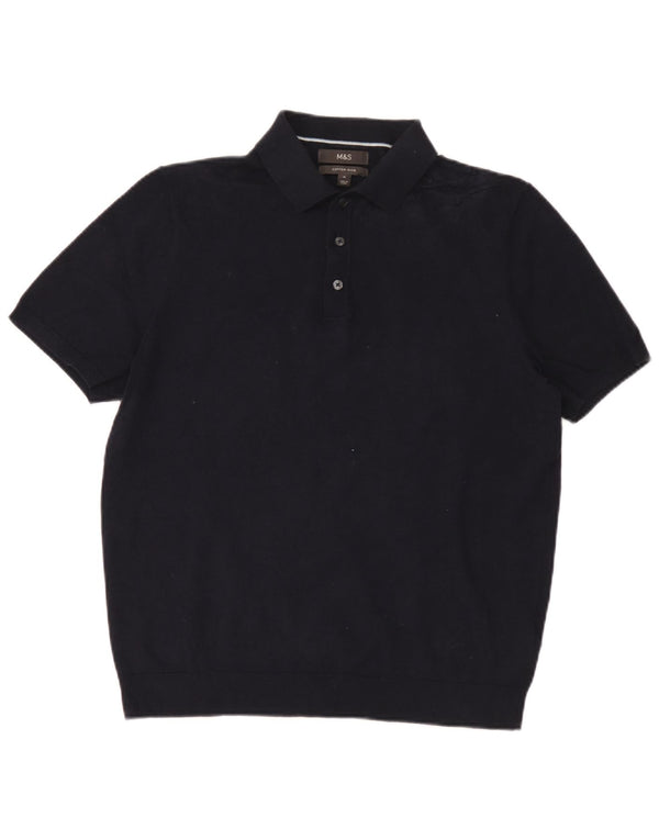 Marks & Spencer Herre Kortærmet Polo Neck Jumper Sweater Medium Navy Blue