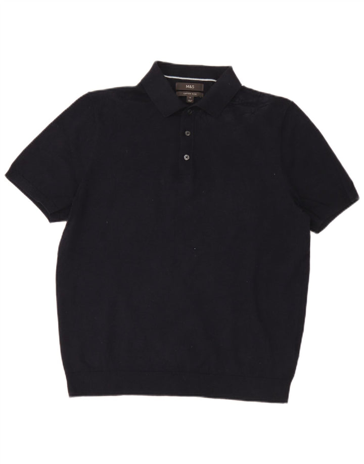 Marks & Spencer Herre Kortærmet Polo Neck Jumper Sweater Medium Navy Blue