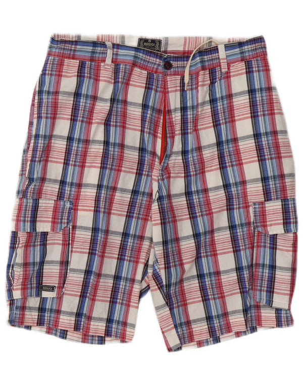 Brugi Herre Cargo Shorts Large W34 Blå Plaid Bomuld