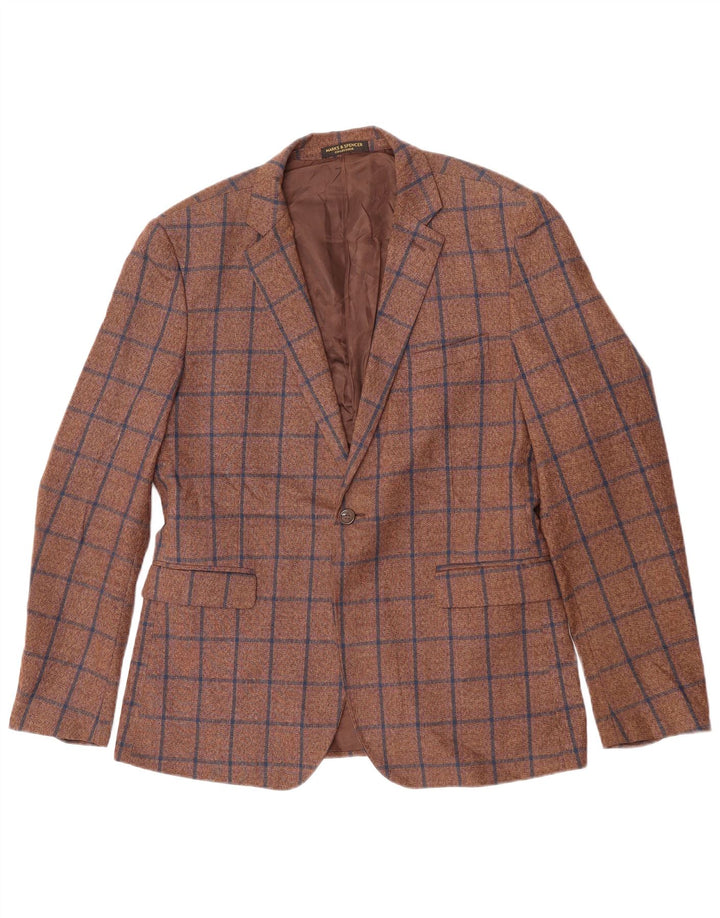 Marks & Spencer Herre 1-knap Blazerjakke IT 54 2XL Brun ternet uld