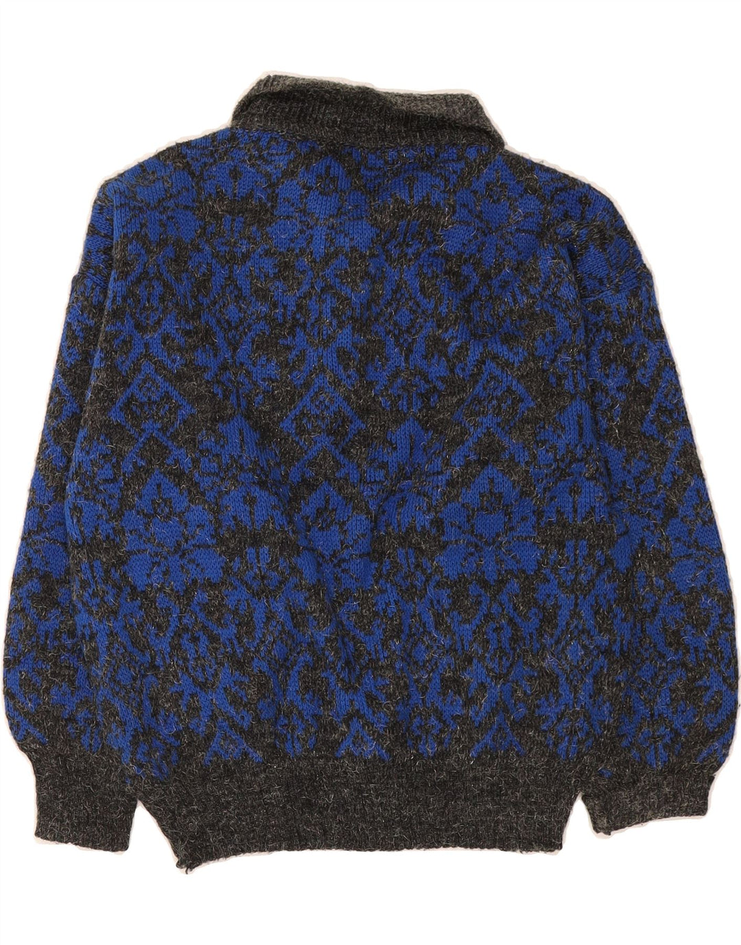 VINTAGE Womens Polo Neck Jumper Sweater UK 14 Medium Blue Geometric Vintage Vintage and Second-Hand Vintage from Messina Hembry 