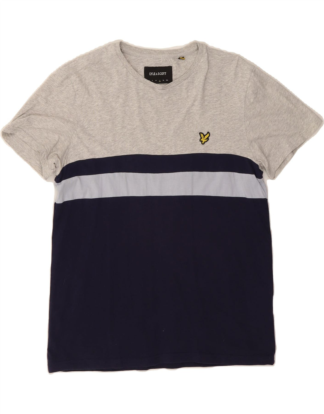 LYLE & SCOTT Mens T-Shirt Top Large Grey Colourblock Cotton Vintage Lyle & Scott and Second-Hand Lyle & Scott from Messina Hembry 