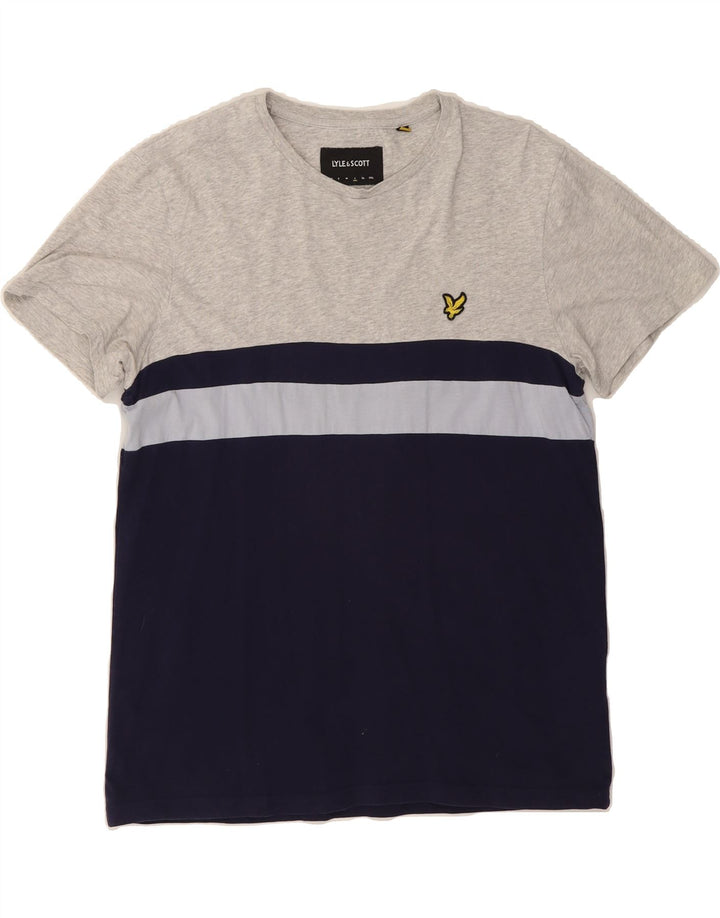 LYLE & SCOTT Mens T-Shirt Top Large Grey Colourblock Cotton Vintage Lyle & Scott and Second-Hand Lyle & Scott from Messina Hembry 
