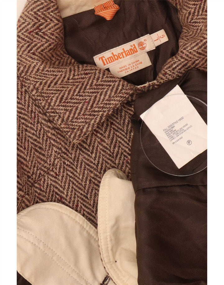 Timberland Dame 5 Button Windbreaker Jacket UK 14 Stor brun sildeben