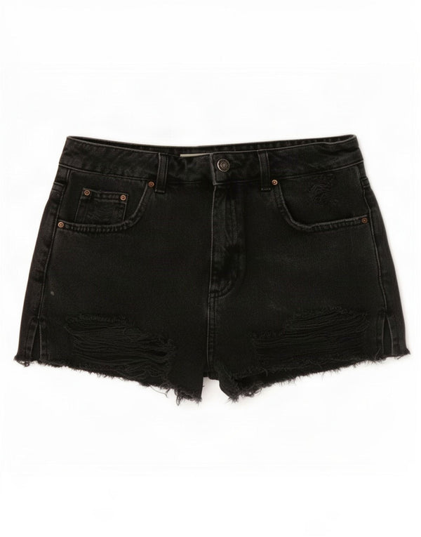 Topshop Womens Mom Distressed Denim Shorts UK 10 Small W26 Black Cotton
