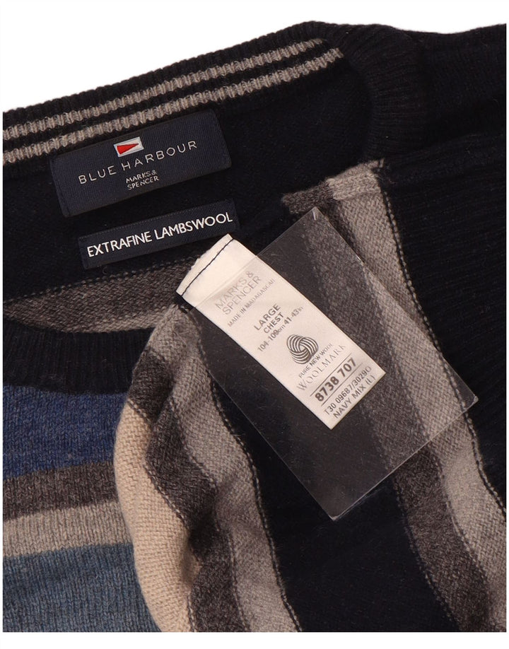 MARKS & SPENCER Herre Blue Harbor trøje med rund hals, stor blå
