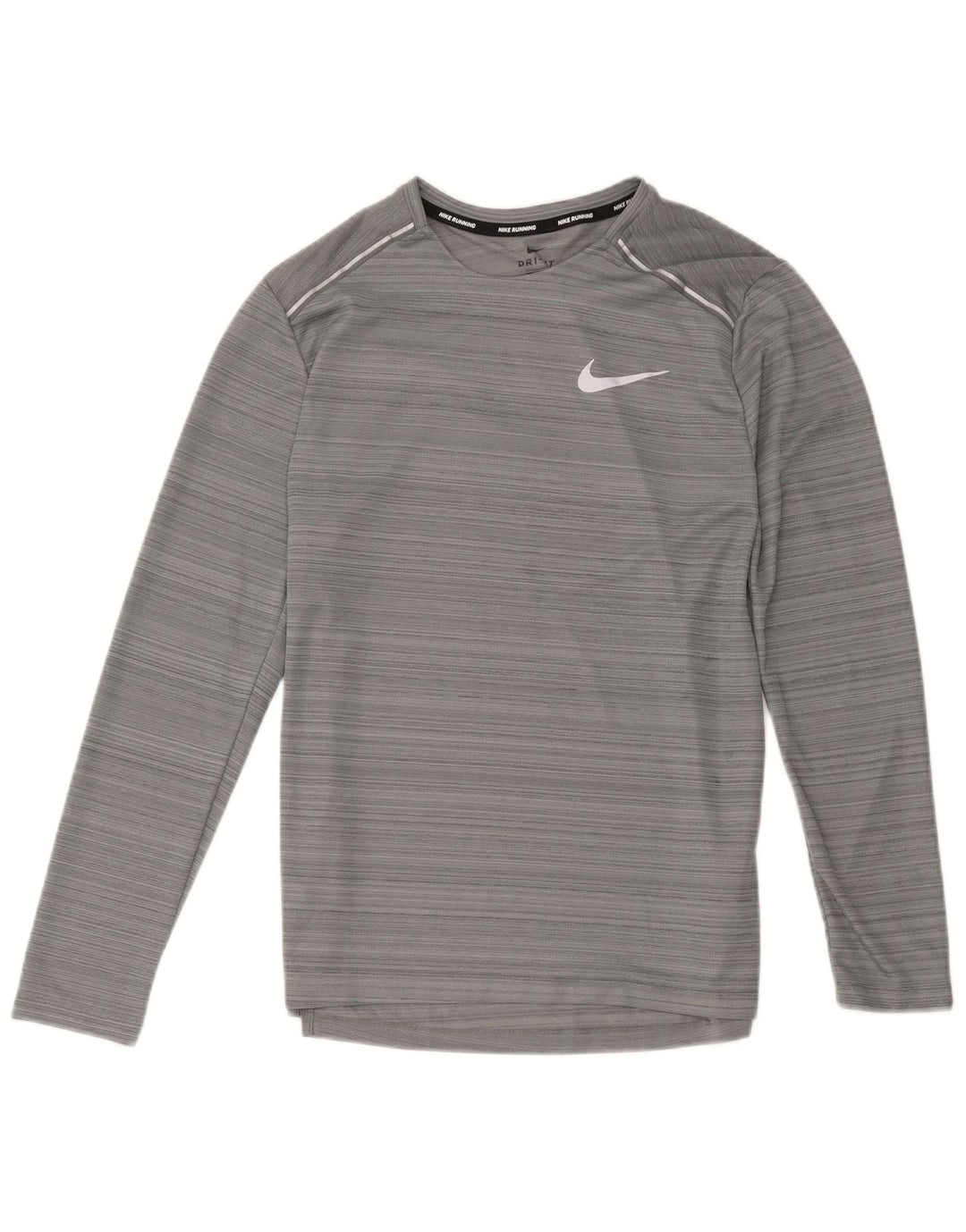 Nike Dame Dri Fit Top Langærmet UK 12 Medium Grå Stribet Polyester