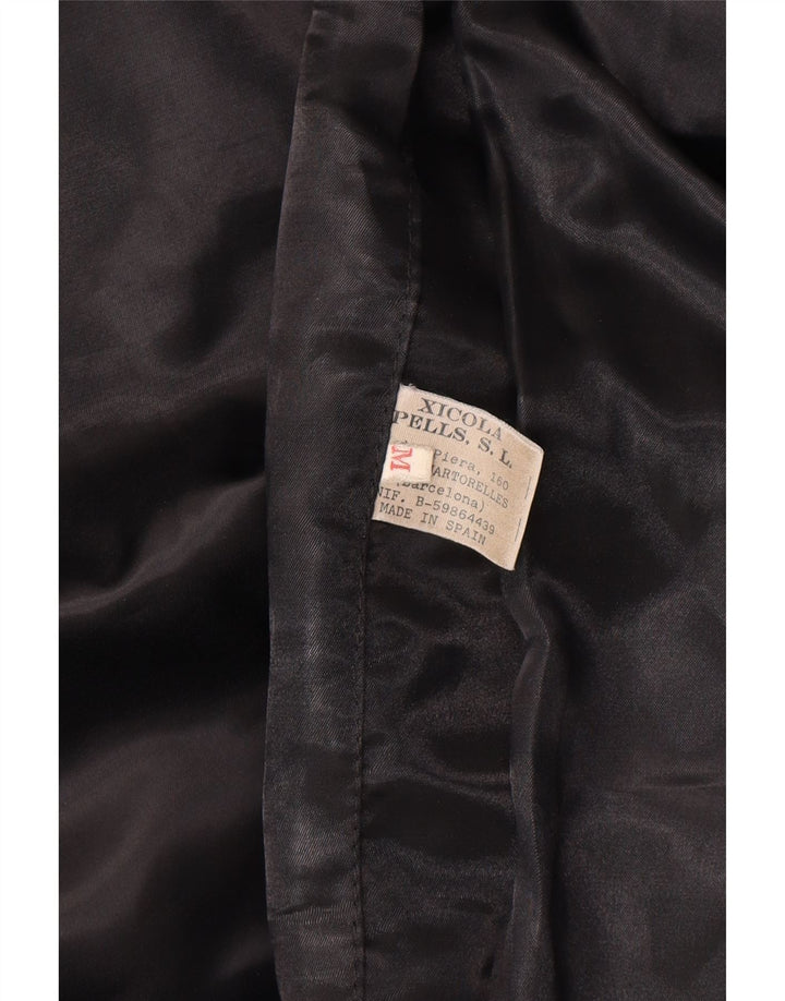 VINTAGE Womens Oversized Leather Coat UK 14 Medium Black Leather