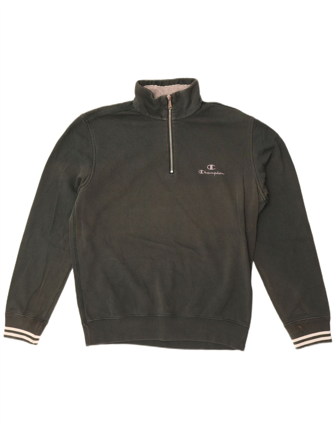 Champion Herre Zip Neck Sweatshirt Jumper Stor Grøn Bomuld