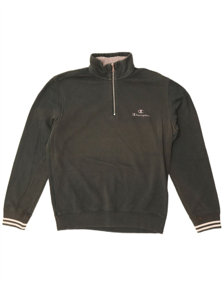 Champion Herre Zip Neck Sweatshirt Jumper Stor Grøn Bomuld
