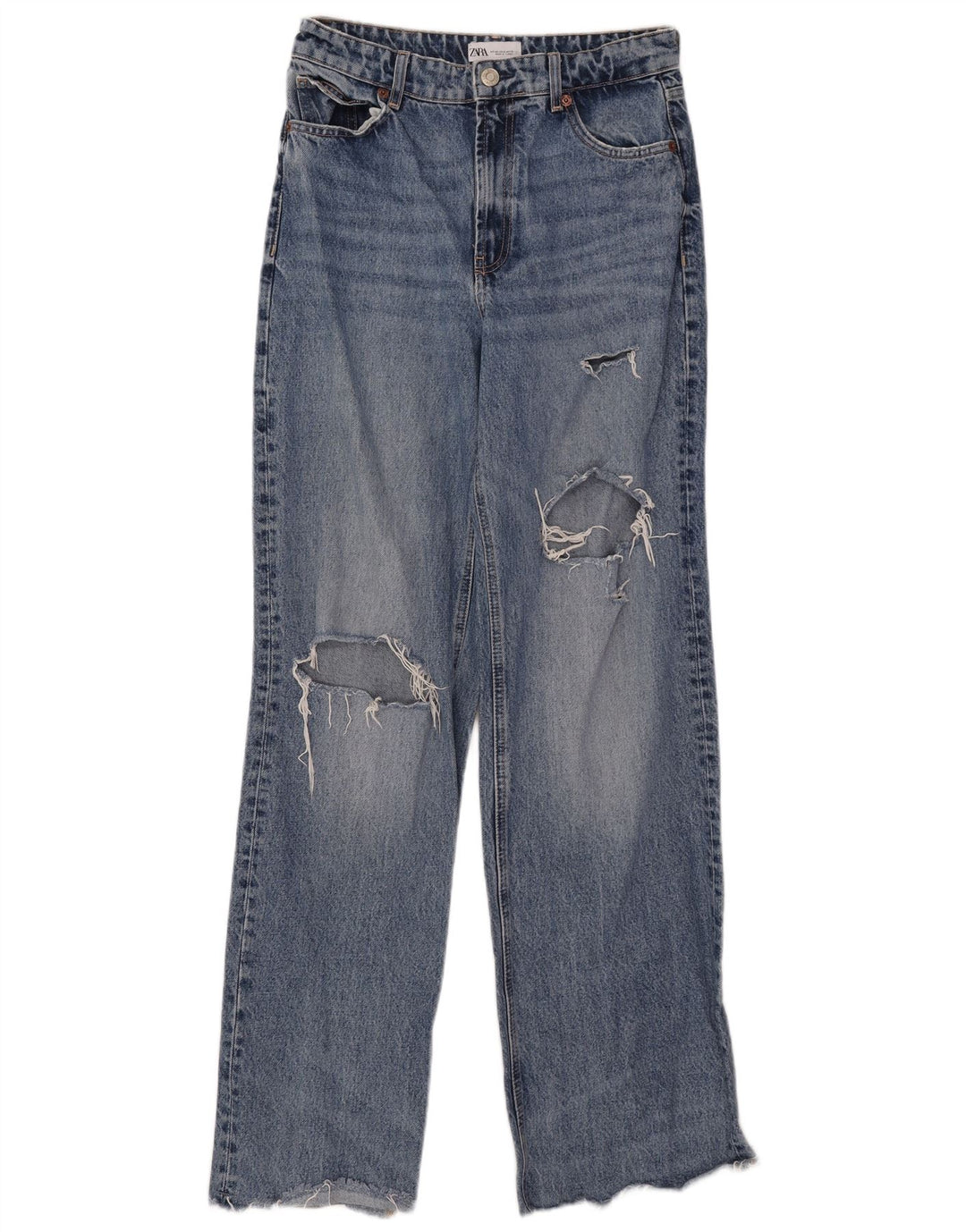 Zara Dame Jeans med brede ben EU 40 Medium W30 L33 Blå Bomuld