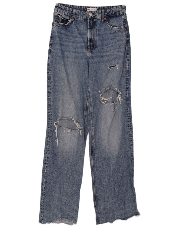 Zara Dame Jeans med brede ben EU 40 Medium W30 L33 Blå Bomuld