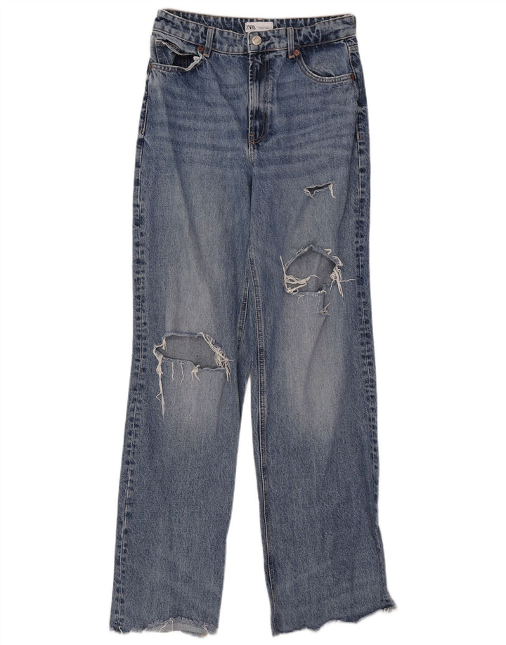 Zara Dame Jeans med brede ben EU 40 Medium W30 L33 Blå Bomuld