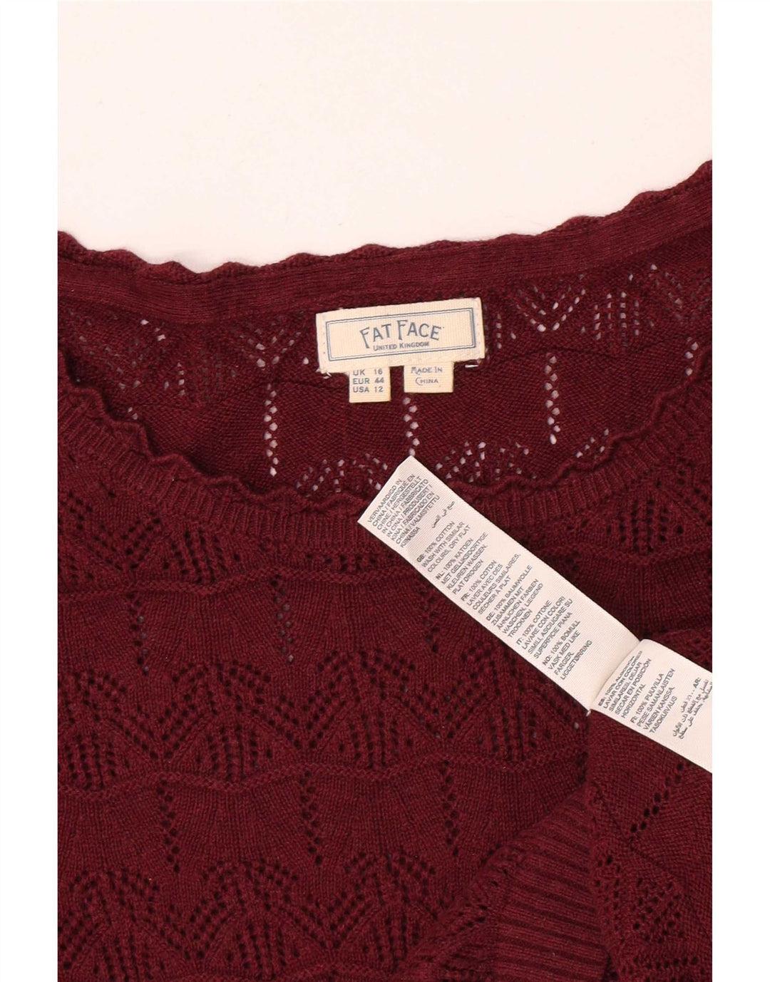 Fat Face Womens Crew Neck Jumper Sweater UK 16 Large Maroon Cotton