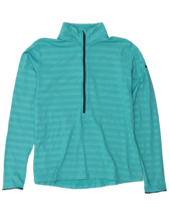 Nike Dame Dri Fit Pullover med lynlås-hals Træningsdragt Top UK 18 XL Blå Stribet