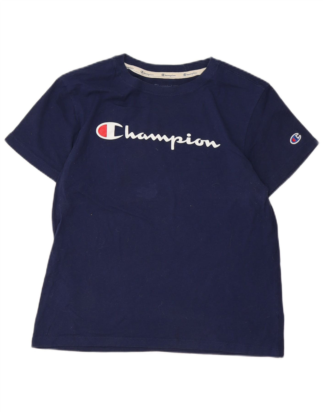 CHAMPION Dame grafisk T-shirt Top UK 12 Medium Navy Blue
