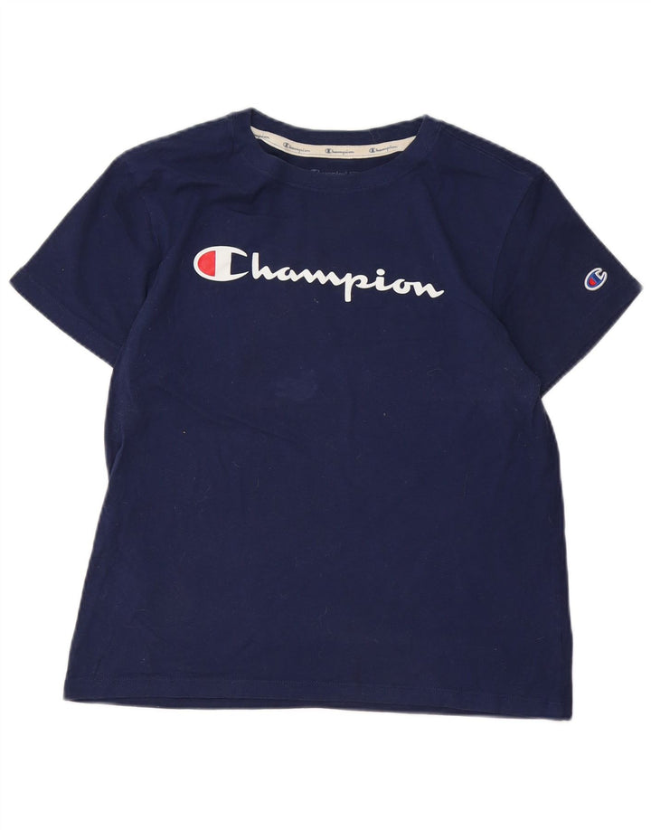 CHAMPION Dame grafisk T-shirt Top UK 12 Medium Navy Blue