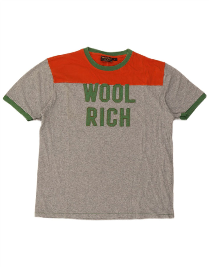 Woolrich Herre Grafisk T-Shirt Top XL Grå Colourblock Bomuld