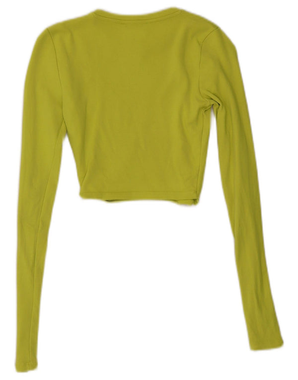 Zara Womens Crop Top Long Sleeve UK 8 Small Green Cotton