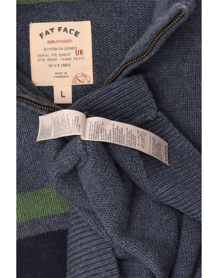 Fedt ansigt herre lynlås-hals sweater stor marineblå stribet bomuld