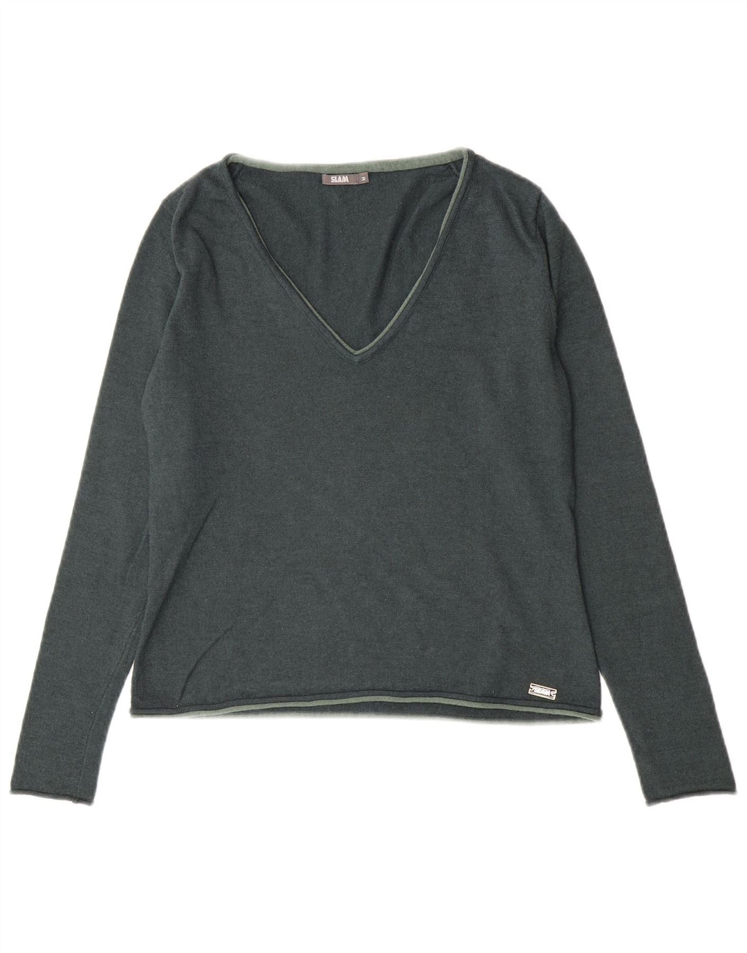 Slam Dame V-hals sweater UK 12 Medium Green Wool