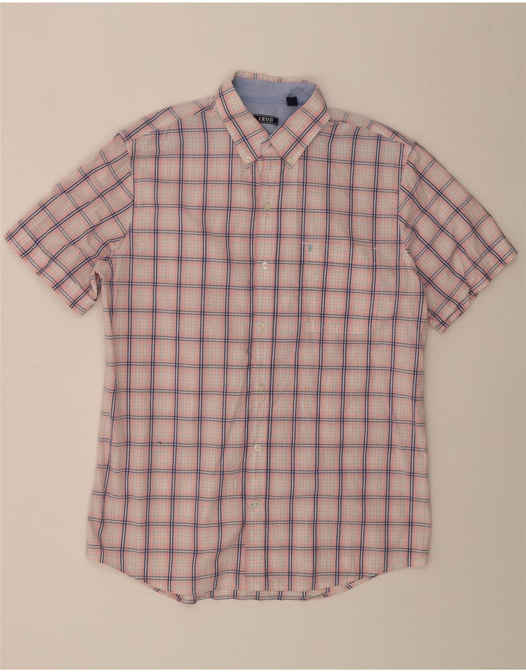 IZOD Mens Short Sleeve Shirt Large Pink Check Cotton Vintage Izod and Second-Hand Izod from Messina Hembry 