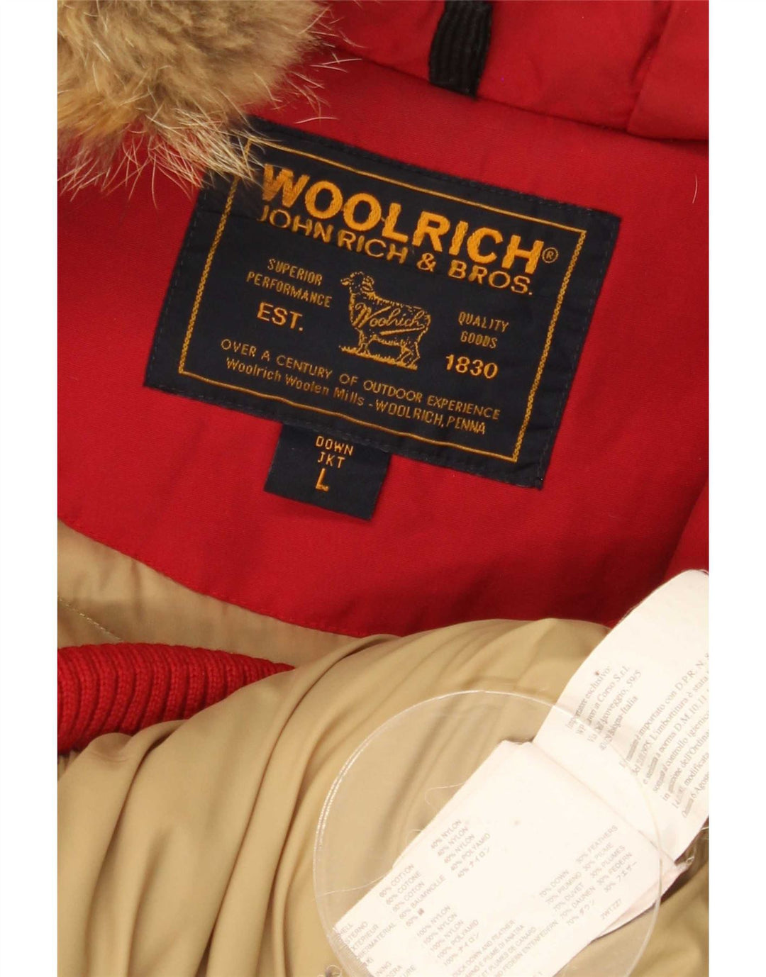 Woolrich Herre hættepolstret jakke UK 40 Large Red Cotton