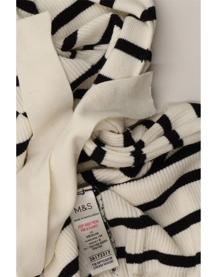 Marks & Spencer Dame Longline Cardigan Sweater UK 14 Mellem hvid stribet