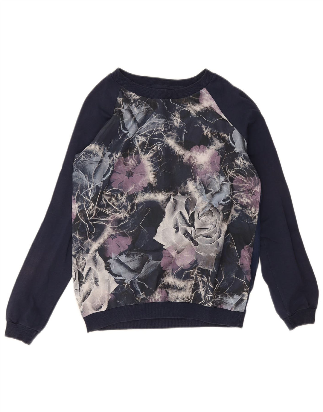 Guess Dame Oversized Sweatshirt Jumper UK 6 XS Navy Blue Floral Polyester
