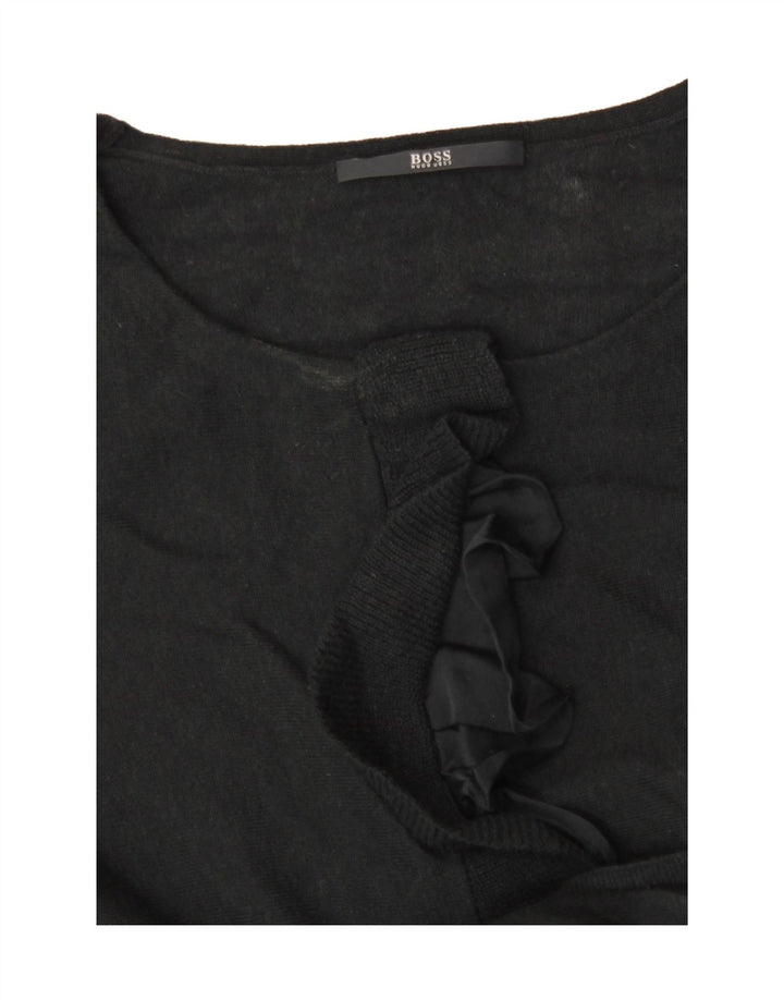 Hugo Boss Dame Flæse Front Crew Neck Jumper Sweater UK 8 Small Black