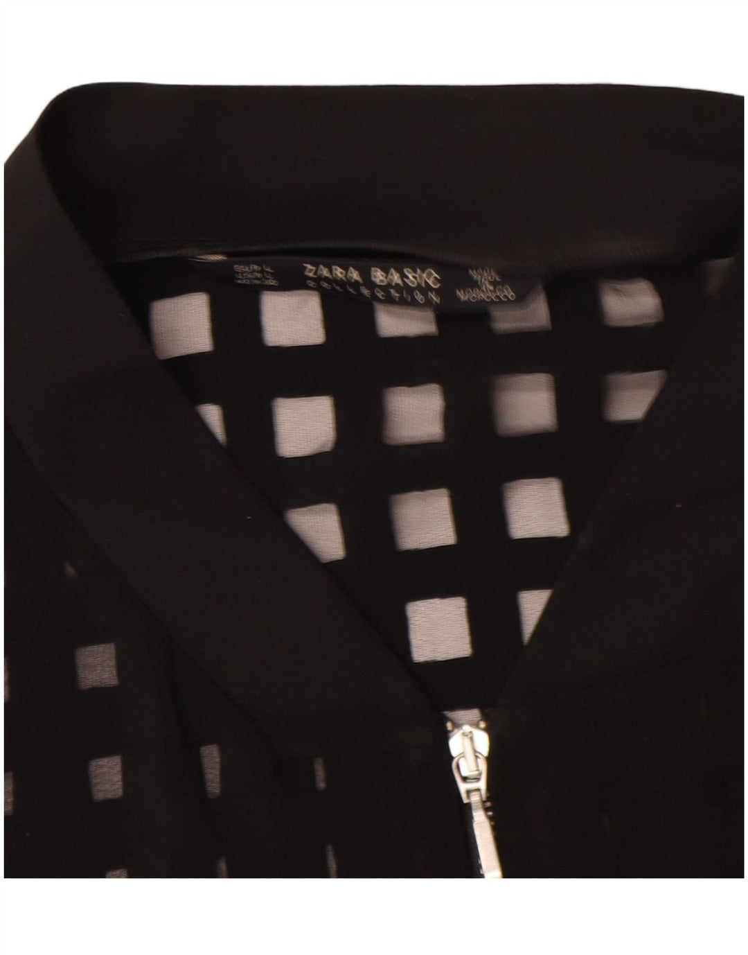 Zara Womens See Through Bomber Jacket UK 16 Large Black Geometric Viscose