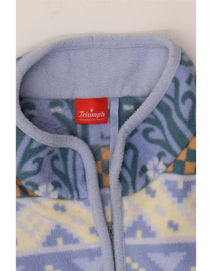 TRIUMPH Womens Fleece Jacket UK 12 Medium Blue Fair Isle Vintage Triumph and Second-Hand Triumph from Messina Hembry 