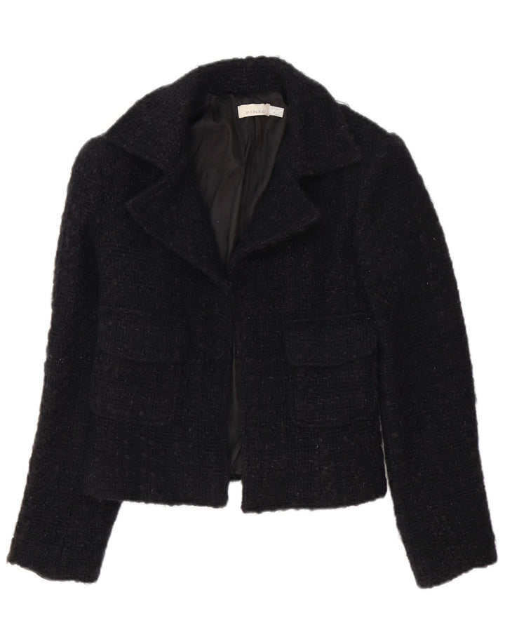 PINKO Dame Crop Blazer Jacket UK 8 Lille sort uld