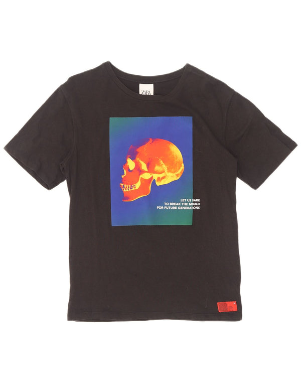 Zara Mens Graphic T-Shirt Top Small Black