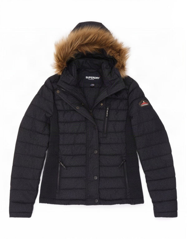 Superdry Polstret hættejakke til kvinder UK 18 XL Navyblå Flecked Nylon