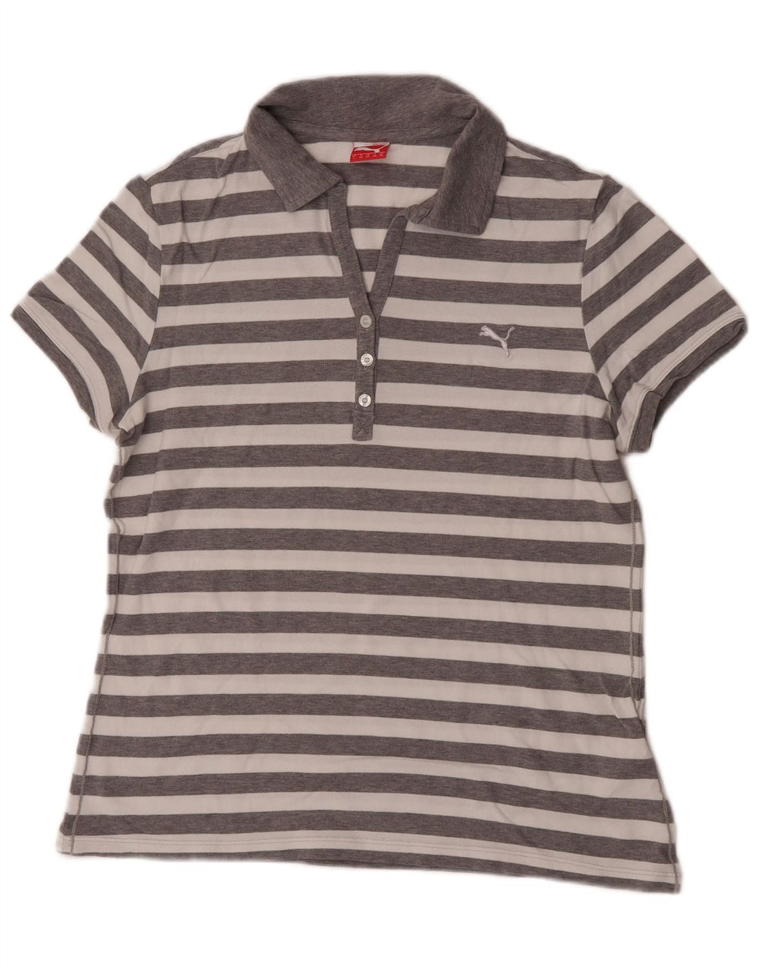 Puma Dame Polo Shirt UK 14 Mellem grå stribet bomuld