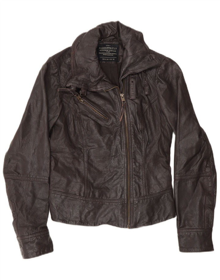All Saints Dame Biker Jacket UK 8 Lille brunt læder