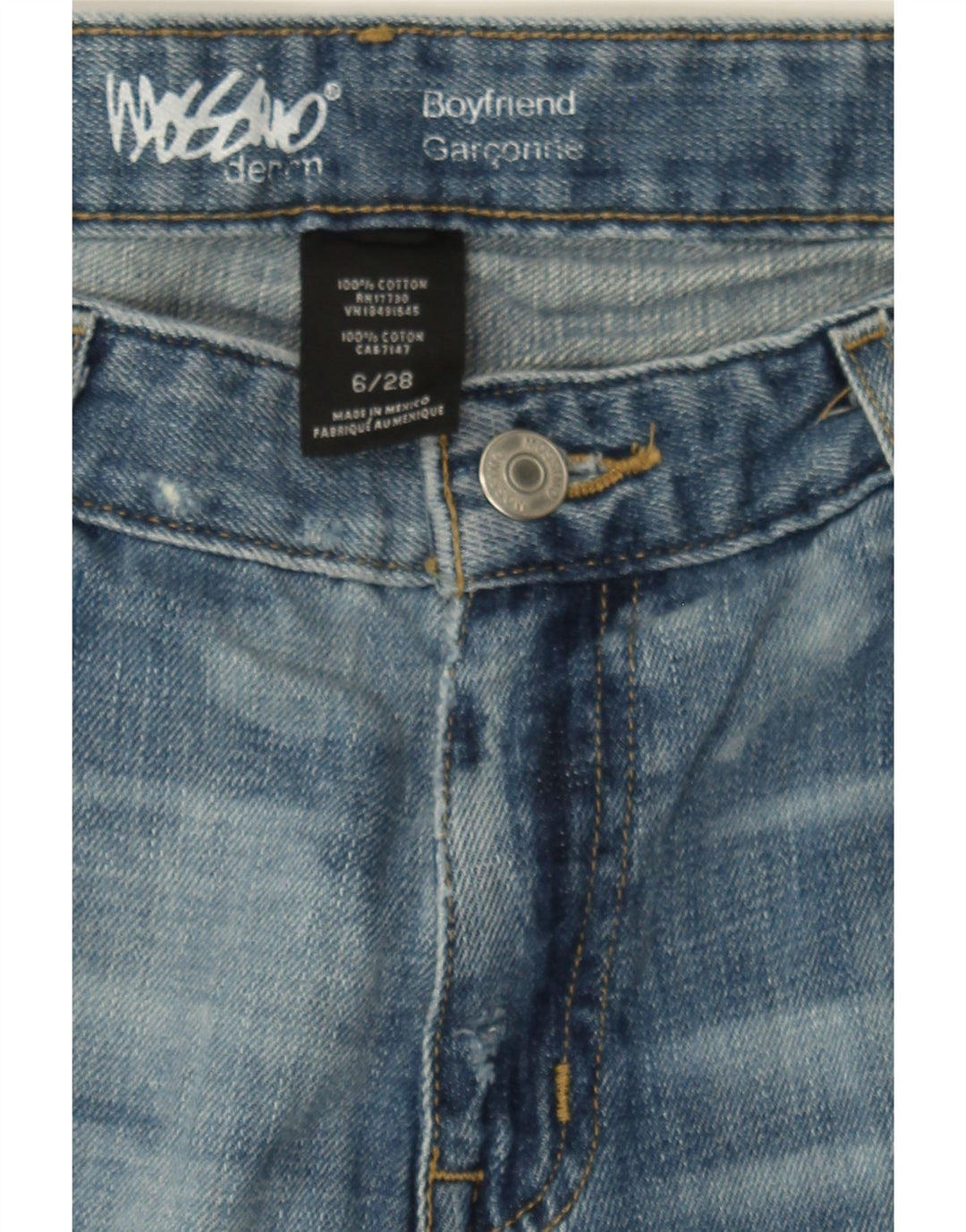 MOSSIMO Womens Boyfriend Distressed Slim Jeans US 6 Medium W28 L32 Blue Vintage Mossimo and Second-Hand Mossimo from Messina Hembry 