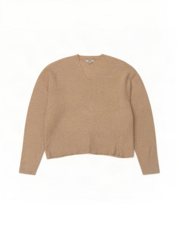 Marks & Spencer Dame V-hals sweater UK 18 XL Beige Flecked Viscose