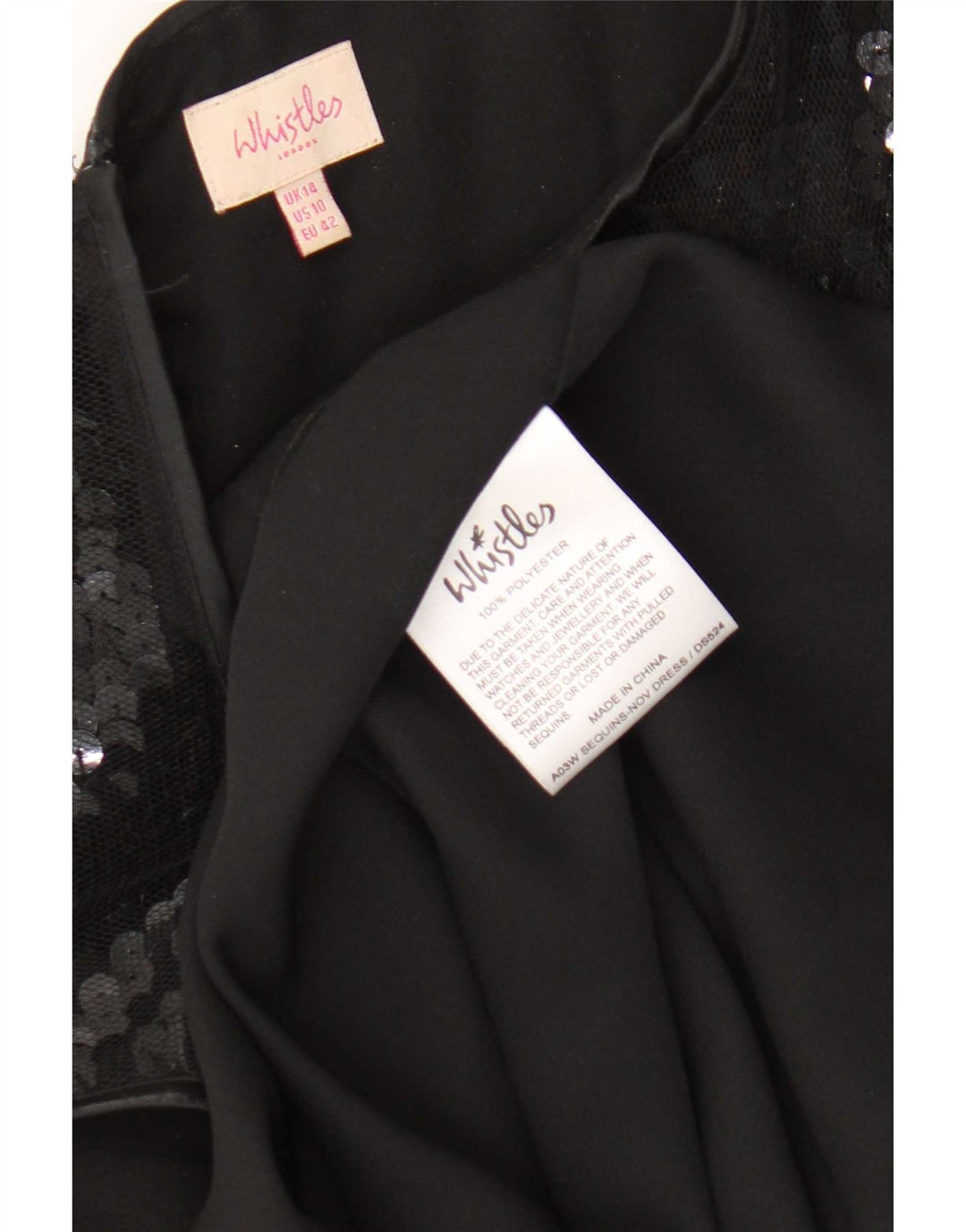 Whistles Dame Ærmeløs Paillet Skede Kjole UK 14 Stor Sort Polyester