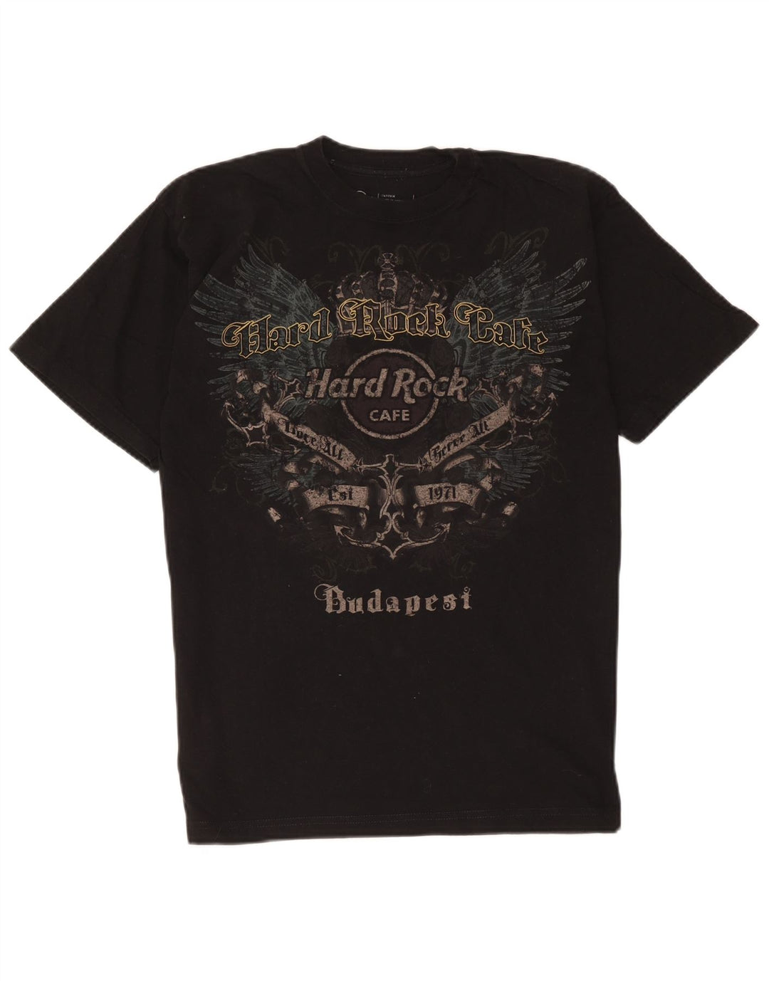 Hard Rock Cafe Herre Budapest Grafisk T-Shirt Top Medium Sort Bomuld