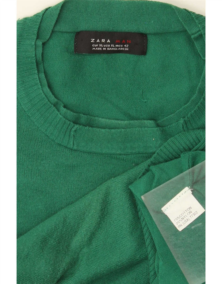 Zara Herre sweater med rund hals XL grøn bomuld