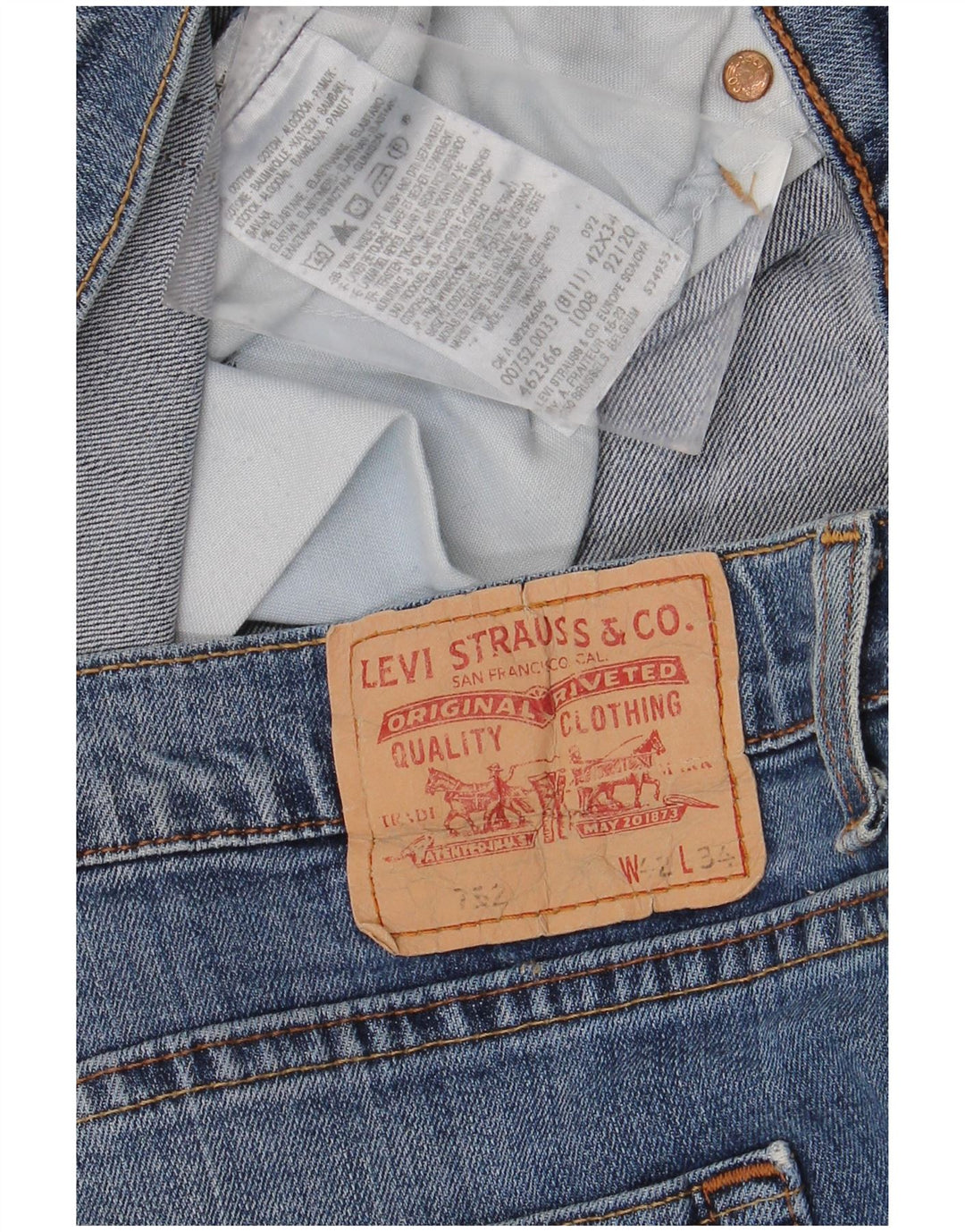 Levi's Herre 752 Straight Jeans W42 L34 Blå Bomuld