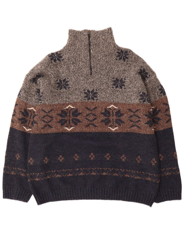 Angelo Litrico Herre Zip Neck Jumper Sweater XL Navy Blue Fair Isle Akryl