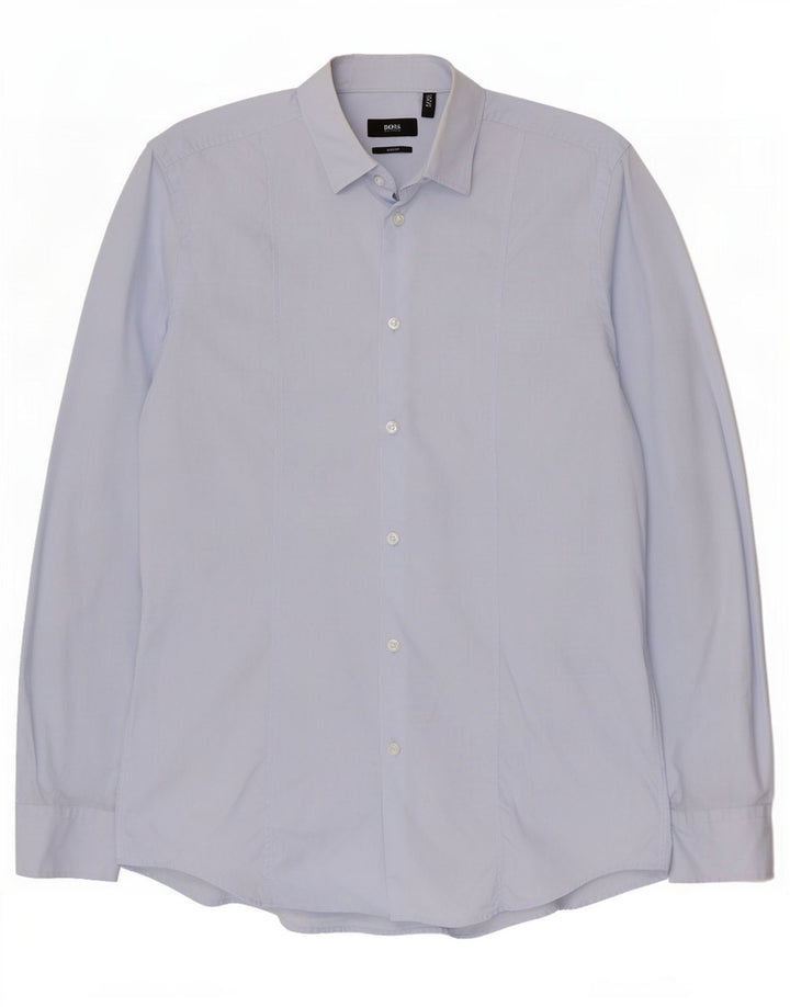 Hugo Boss Herre Slim Fit Skjorte Størrelse 40 15 3/4 Medium Blå Bomuld