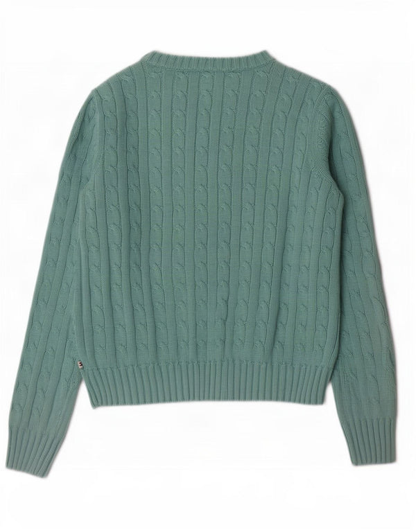 Tommy Hilfiger Womens Boat Neck Jumper Sweater UK 10 Small Green Cotton