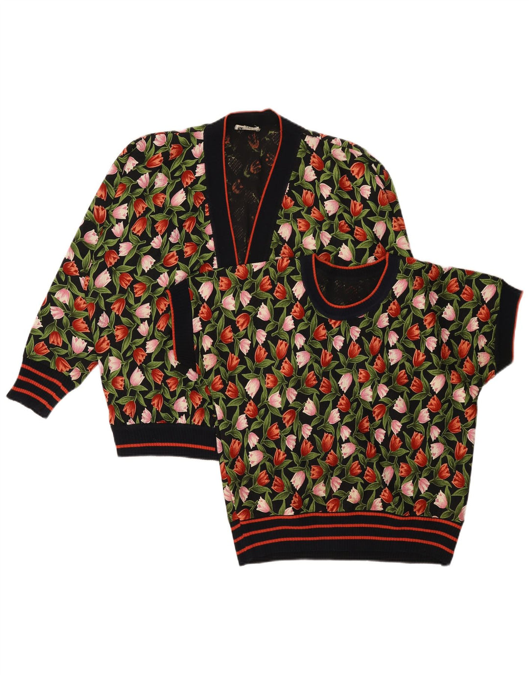 Vintage kvinders 2-delt sæt UK 14 Medium Black Floral