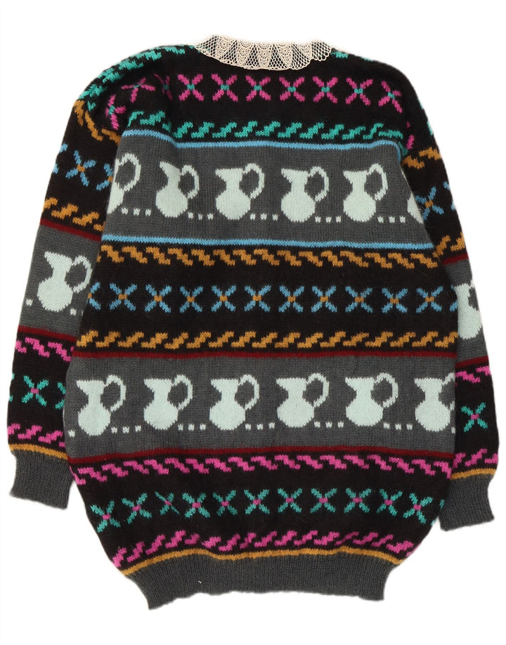 Vintage kvinders abstrakt mønster cardigan sweater UK 10 Small Multicolored