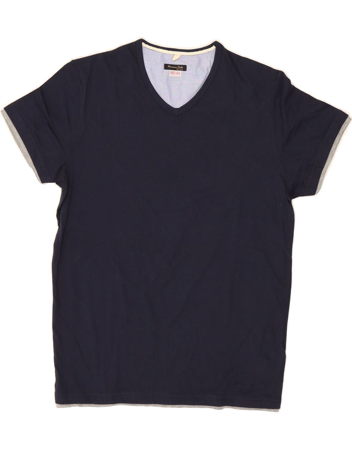 MASSIMO DUTTI Womens T-Shirt Top UK 14 Medium Navy Blue Cotton Vintage Massimo Dutti and Second-Hand Massimo Dutti from Messina Hembry 