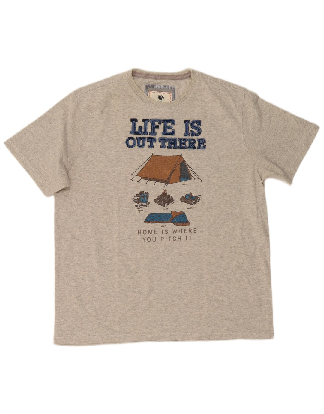 FAT FACE Herre grafisk T-shirt Top Stor grå flækket bomuld